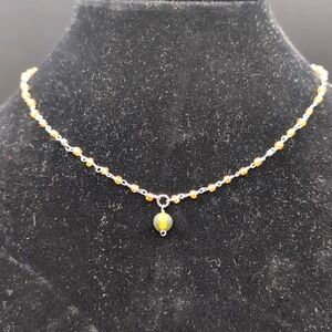 Vintage Silver Toned Necklace With Amberesque Beads and Jade Like Focus